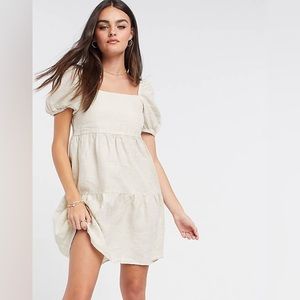 Mango ruffled linen puff dress